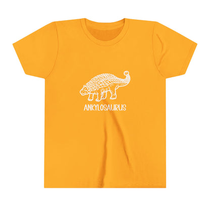 Youth Outlined Ankylosaurus T-Shirt with White Graphics - Unisex Jersey Short Sleeve Tee Super Comfy Dino T-Shirt Gift