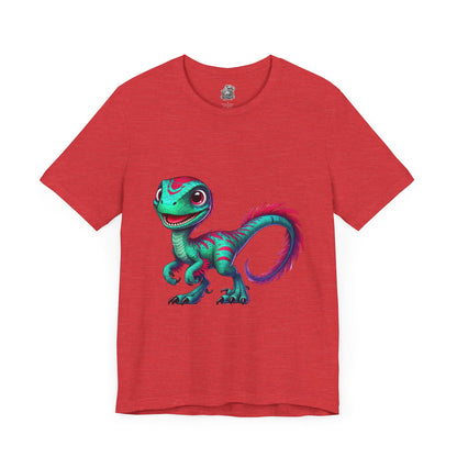 Bright & Bold Velociraptor Tee – Stand Out with Dino Style! 🦖💜💚 - Unisex Jersey Short Sleeve Tee Super Comfy Dino T-Shirt Gift