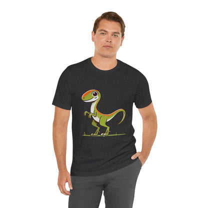 Playful Green Cartoon Velociraptor - Unisex Jersey Short Sleeve Tee Super Comfy Dino T-Shirt Gift