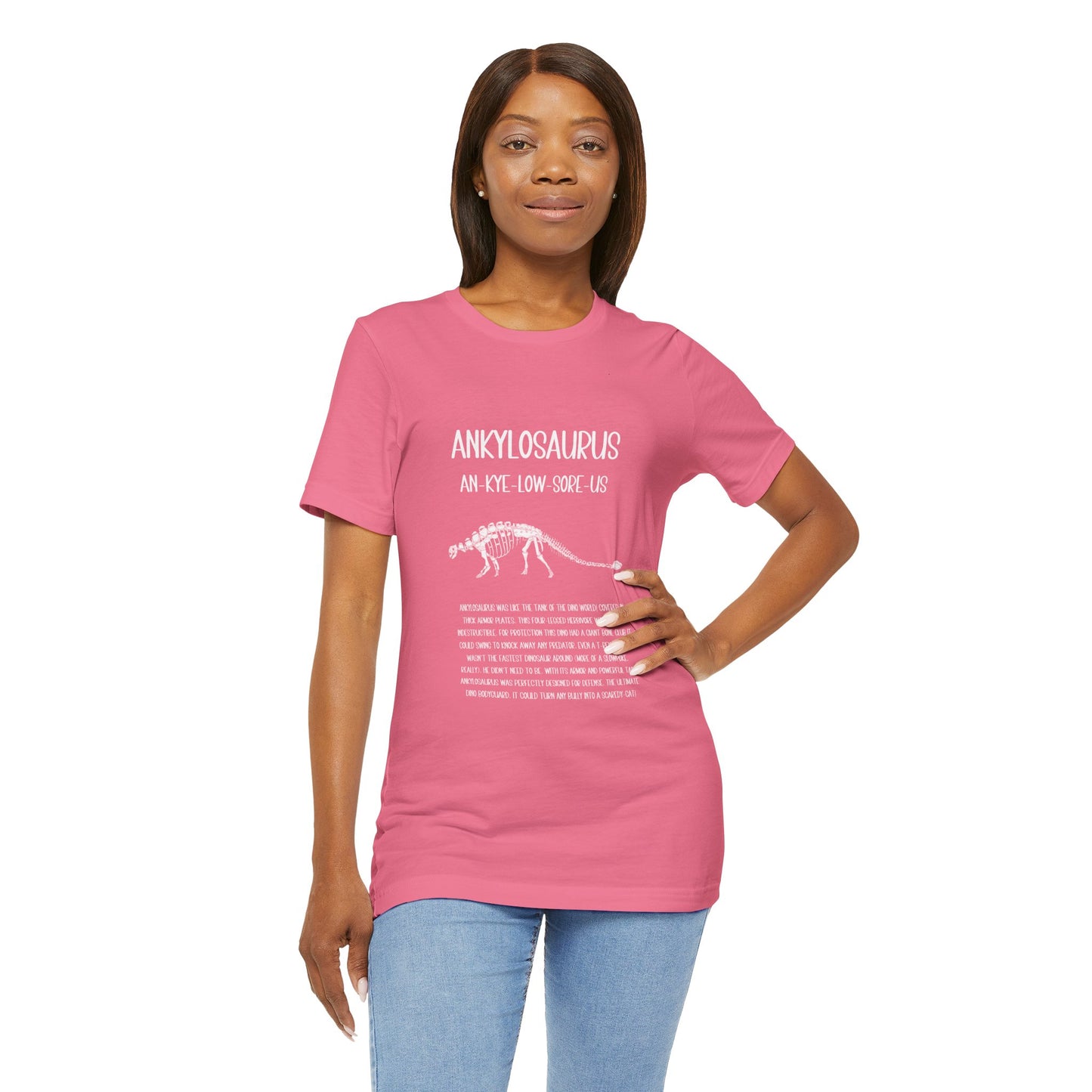 Fossil Ankylosaurus Detailed with White Graphics- Unisex Jersey Short Sleeve Tee Super Comfy Dino T-Shirt Gift