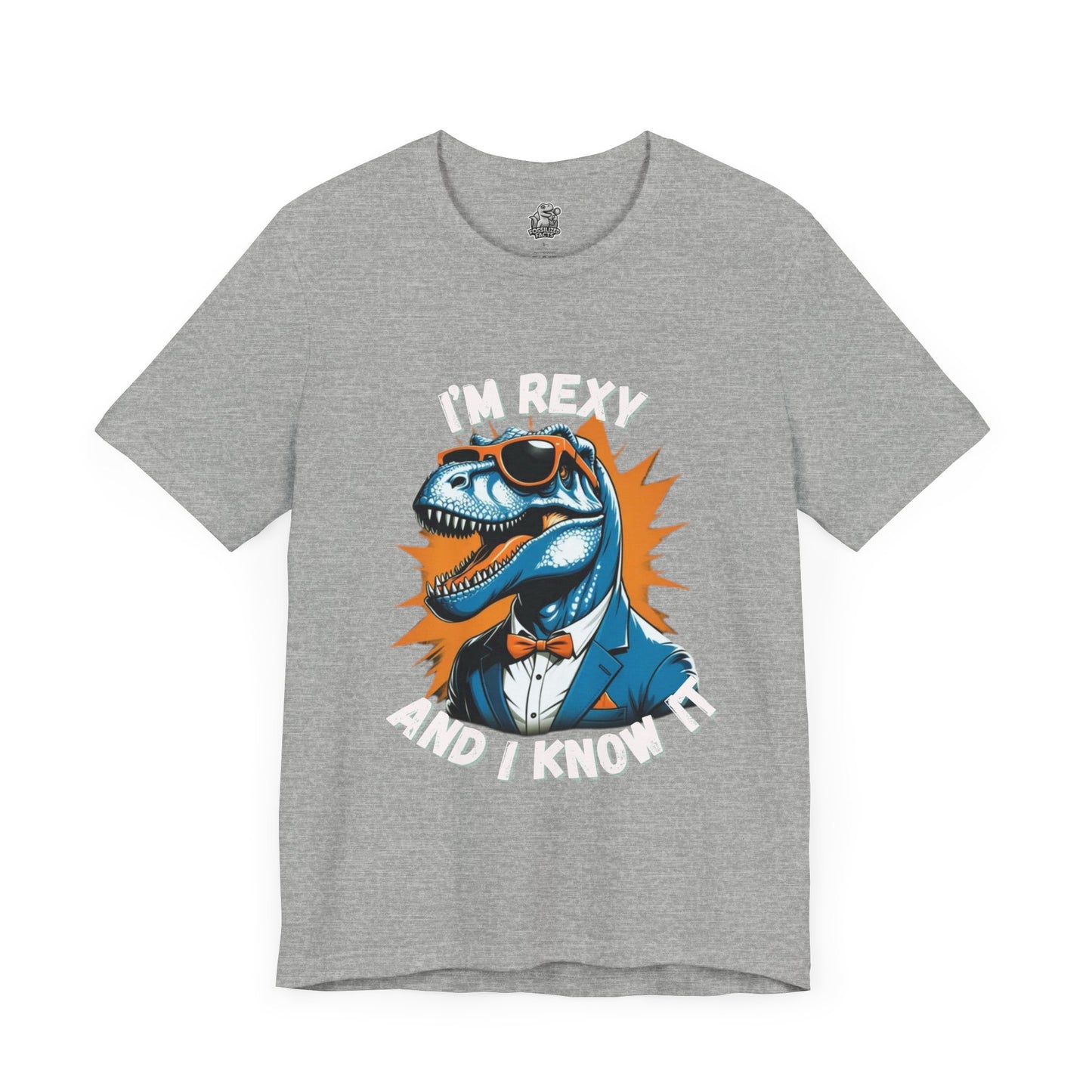 Suave Rex – I’m Rexy and I Know It Unisex T-Shirt with Stylish T-Rex in Shades & Suit