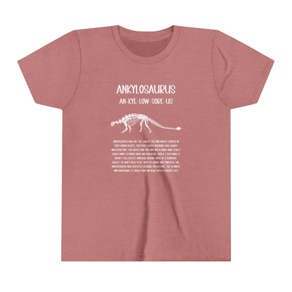 Youth Fossil Ankylosaurus T-Shirt with Detailed White Graphics - Unisex Jersey Short Sleeve Tee Super Comfy Dino T-Shirt Gift