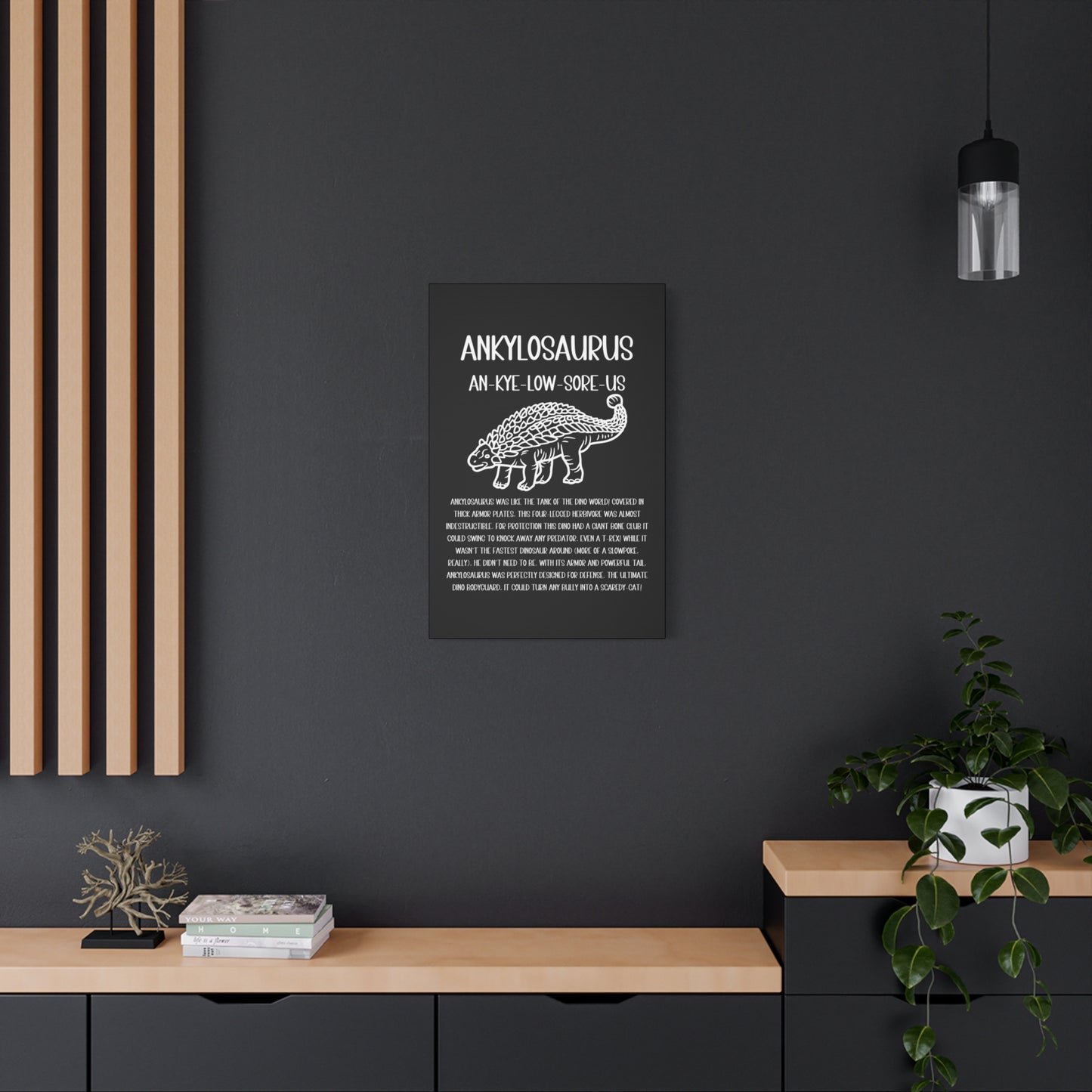 Outlined Ankylosaurus Vertical Matte Canvas Black, Stretched, 1.25" Amazing Gift for the Dino Lover in your life