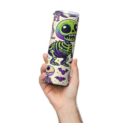 Stainless Steel 20oz (600 ml) Tumbler - " Dino Zombie " With Straw and Lid, Keeps hot drinks hot and cold drinks cold for hours