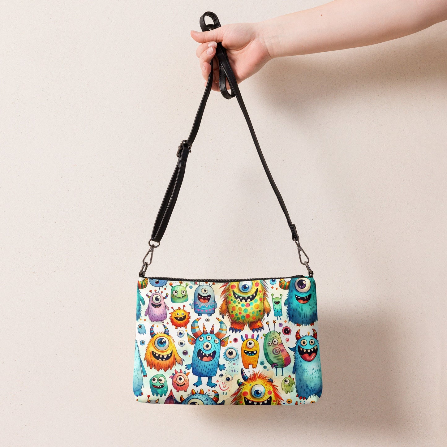 Colorful Monster Convertible Crossbody Bag Very Trendy Beautiful Lots of Convenient Pockets With Zip Closure and Adjustable 27" Strap